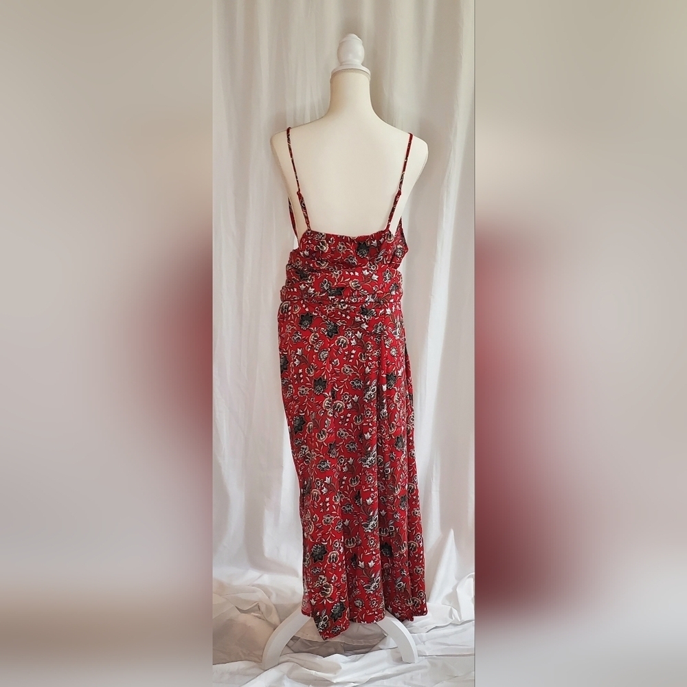 Making the Cut S3 Ep5 Red Floral Pattern Sash Wrapped Midi Dress Womens Size 2XL - Picture 3 of 12